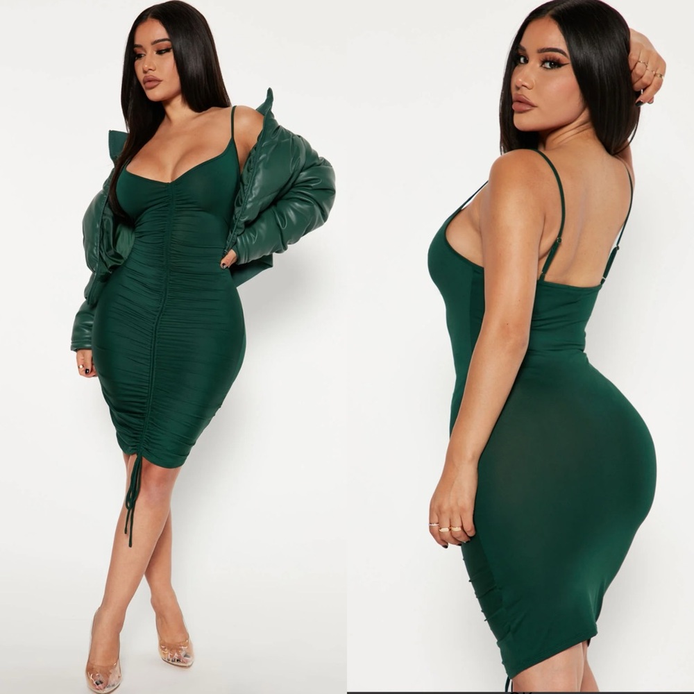 Fashion Nova Hunter Green Shanghai Ruched Dress 💕
